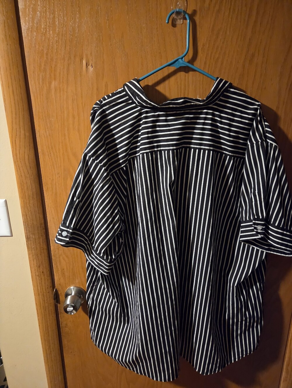 Black and White Striped Womens Button-Up Shirt